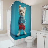 Rideaux De Douche Coupe Westie stylish en Denim et Basket (En situation)