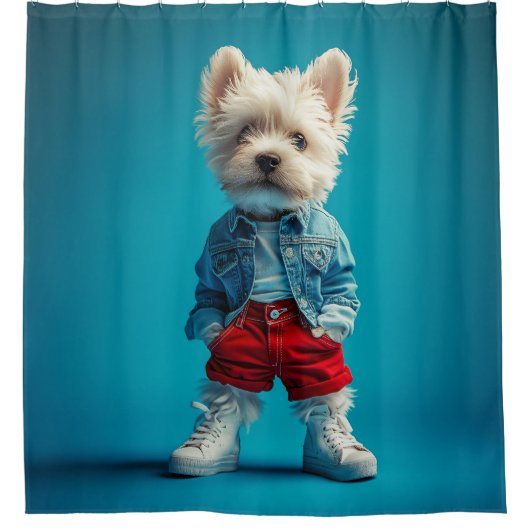 Rideaux De Douche Coupe Westie stylish en Denim et Basket (Devant)