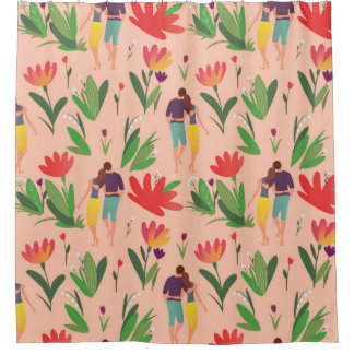 Rideaux De Douche couple amoureux marche parmi les fleurs