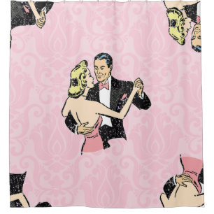 Rideaux De Douche couple dansant vintage salle de bal rose damas