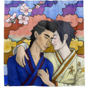 Rideaux De Douche Couple Gay Dans Le Style De L'Art Japonais Ukiyo-e
