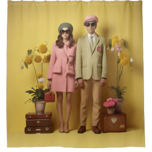 Rideaux De Douche Couple rétro en jaune