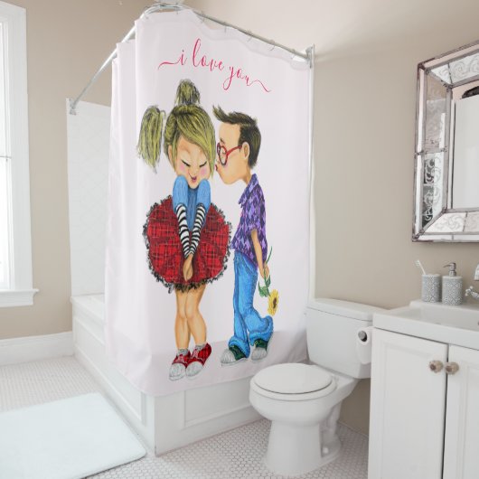 Rideaux De Douche Couple romantique mignon - Amour - Je t'aime - Bai (En situation)
