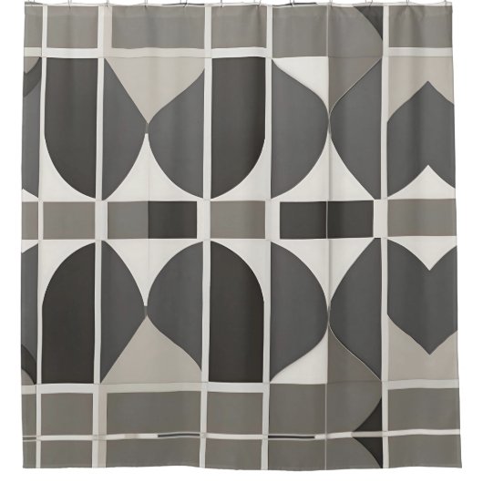Rideaux De Douche Courbes géométriques modernes en gris et blanc (Devant)
