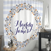Rideaux De Douche Couronne florale personnalisée bleu marine
