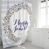 Rideaux De Douche Couronne florale personnalisée bleu marine