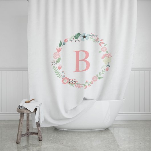 Rideaux De Douche Couronne florale rose monogramme