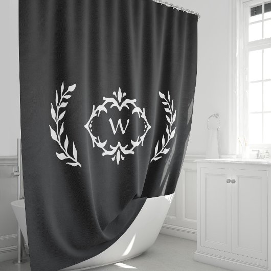Rideaux De Douche Couronne initiale personnalisée en noir et blanc