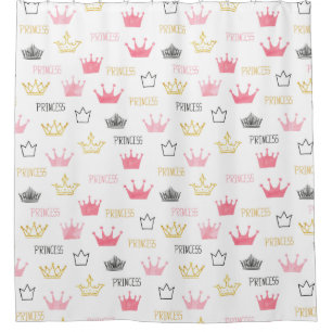 Rideaux De Douche Couronnes Aquarelle Fille Petite Princesse Rose