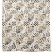 Rideaux De Douche Courtepoint Patchwork Beige Floral Rétro Rustique (Devant)