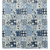 Rideaux De Douche Courtepoint Patchwork Bleu Floral Rétro Rustique (Devant)