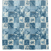 Rideaux De Douche Courtepoint Patchwork Bleu Floral Rustique Rétro (Devant)