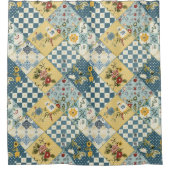 Rideaux De Douche Courtepoint Patchwork Bleu Jaune Vert Floral Rétro (Devant)