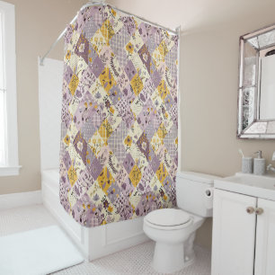 Rideaux De Douche Courtepoint Patchwork Lilas Jaune Floral Rustique