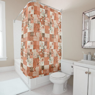 Rideaux De Douche Courtepoint Patchwork Orange Pêche Floral Rétro