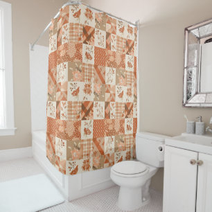 Rideaux De Douche Courtepoint Patchwork Orange Pêche Floral Rétro