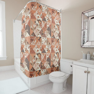 Rideaux De Douche Courtepoint Patchwork Orange Pêche Floral Rétro