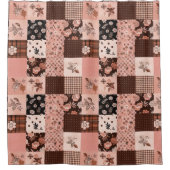 Rideaux De Douche Courtepoint Patchwork Rose Marron Fleurs Rétro (Devant)