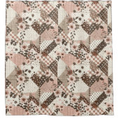 Rideaux De Douche Courtepoint Patchwork Rose Marron Fleurs Rétro (Devant)