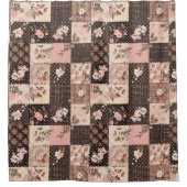 Rideaux De Douche Courtepoint Patchwork Rose Marron Fleurs Rétro (Devant)