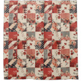 Rideaux De Douche Courtepoint Patchwork Rouge Floral Rustique Rétro (Devant)