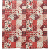 Rideaux De Douche Courtepoint Patchwork Rouge Floral Rustique Rétro (Devant)
