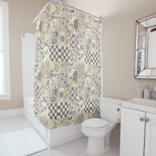 Rideaux De Douche Courtepoint Patchwork Vert Lilac Floral Rétro Rust