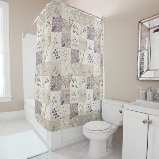 Rideaux De Douche Courtepoint Patchwork Vert Lilas Floral Rétro Rust (En situation)