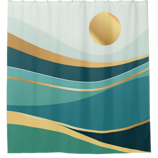 Rideaux De Douche Couverture Abstraite Bleu Vert et Or : Une Déclara (Devant)