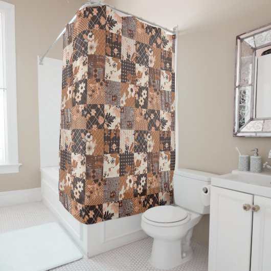 Rideaux De Douche Couverture en terre cuite patchwork Floral rustiqu (En situation)