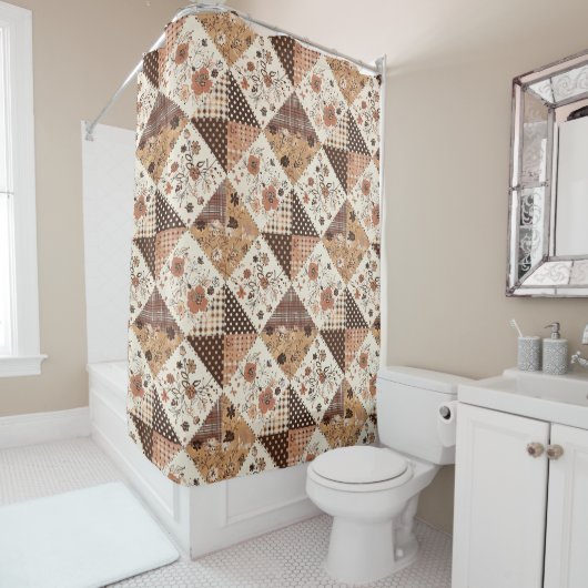 Rideaux De Douche Couverture en terre cuite patchwork Floral rustiqu (En situation)
