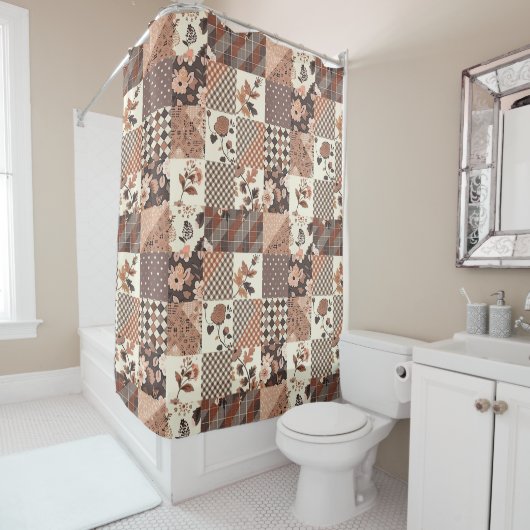 Rideaux De Douche Couverture en terre cuite patchwork Floral rustiqu (En situation)