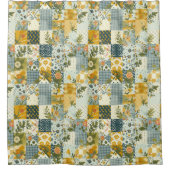 Rideaux De Douche Couverture Patchwork Bleu Jaune Vert Floral Rétro (Devant)
