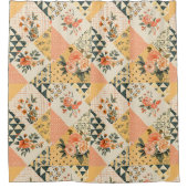Rideaux De Douche Couverture Patchwork Jaune aux Pêches Floral Rétro (Devant)