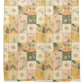 Rideaux De Douche Couverture Patchwork Jaune aux Pêches Floral Rétro (Devant)