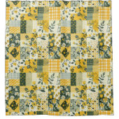 Rideaux De Douche Couverture patchwork jaune bleu Rétro Floral Rusti (Devant)