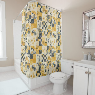 Rideaux De Douche Couverture patchwork jaune bleu Rétro Floral Rusti