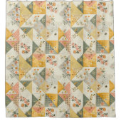 Rideaux De Douche Couverture Patchwork Jaune Pêche Floral Rétro Rust (Devant)