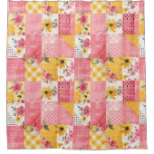Rideaux De Douche Couverture Patchwork Rose Jaune Rétro Floral Rusti (Devant)