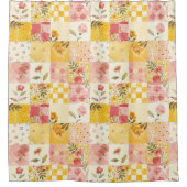 Rideaux De Douche Couverture Patchwork Rose Jaune Rétro Floral Rusti (Devant)