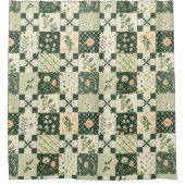 Rideaux De Douche Couverture Patchwork Vert Floral Rétro Rustique (Devant)