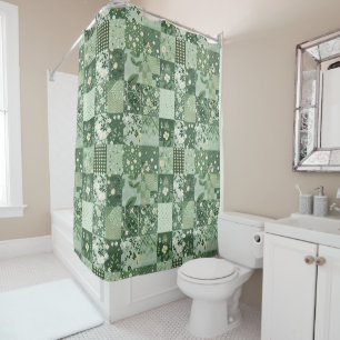 Rideaux De Douche Couverture Patchwork Vert Floral Rétro Rustique
