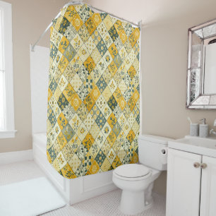 Rideaux De Douche Couvre-lit Patchwork Jaune Fleurs Rétro