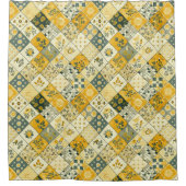 Rideaux De Douche Couvre-lit Patchwork Jaune Fleurs Rétro  (Devant)