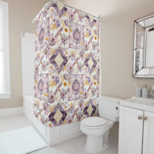 Rideaux De Douche Couvre-lit Patchwork Jaune Lilas Rétro Floral Rust