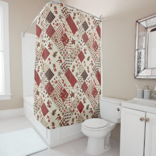 Rideaux De Douche Couvre-lit Patchwork Rouge Floral Rétro