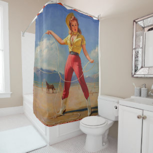 Rideaux De Douche Cow-girl vintage occidentale avec la corde