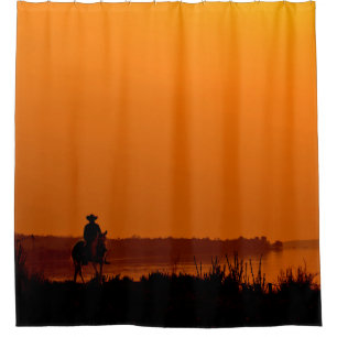 Rideaux De Douche Cowboy Hommes équitation au coucher du soleil Vint