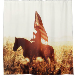 Rideaux De Douche Cowboy Portrait USA Flag Thème.