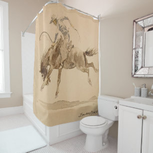 Rideaux De Douche Cowboy sur un cheval qui se cabre par Edward Borei